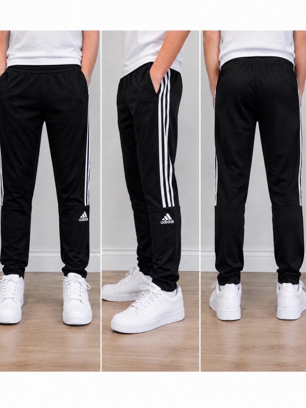 Adidas Kids Youth Large Black 3-Stripes Track Pants Joggers Size L